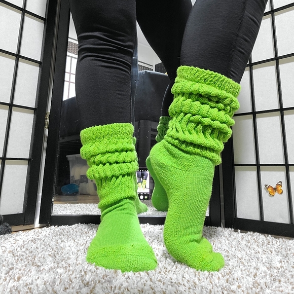 Lime Green 80s Slouch Socks Worn - Picture 1 of 4